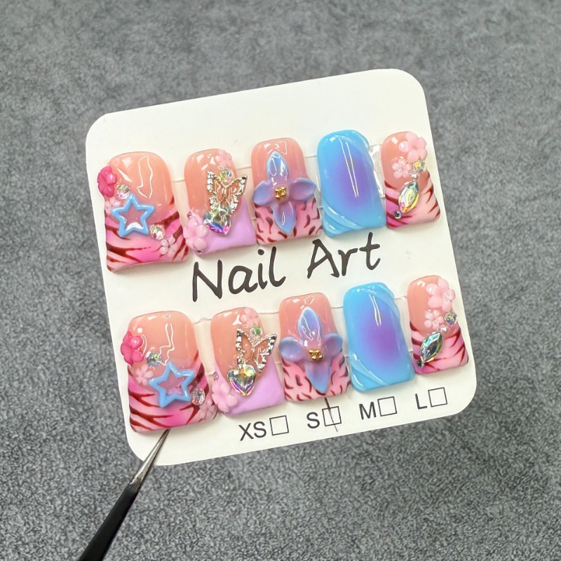 3D Printing Nails - 10개 수제 가짜 손톱 오리빌 모양