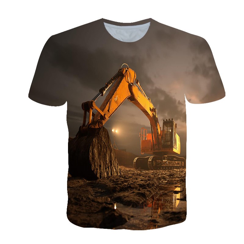 3D Printing Excavator - 여름 맞춤형 티셔츠 남성용 굴삭기 3D