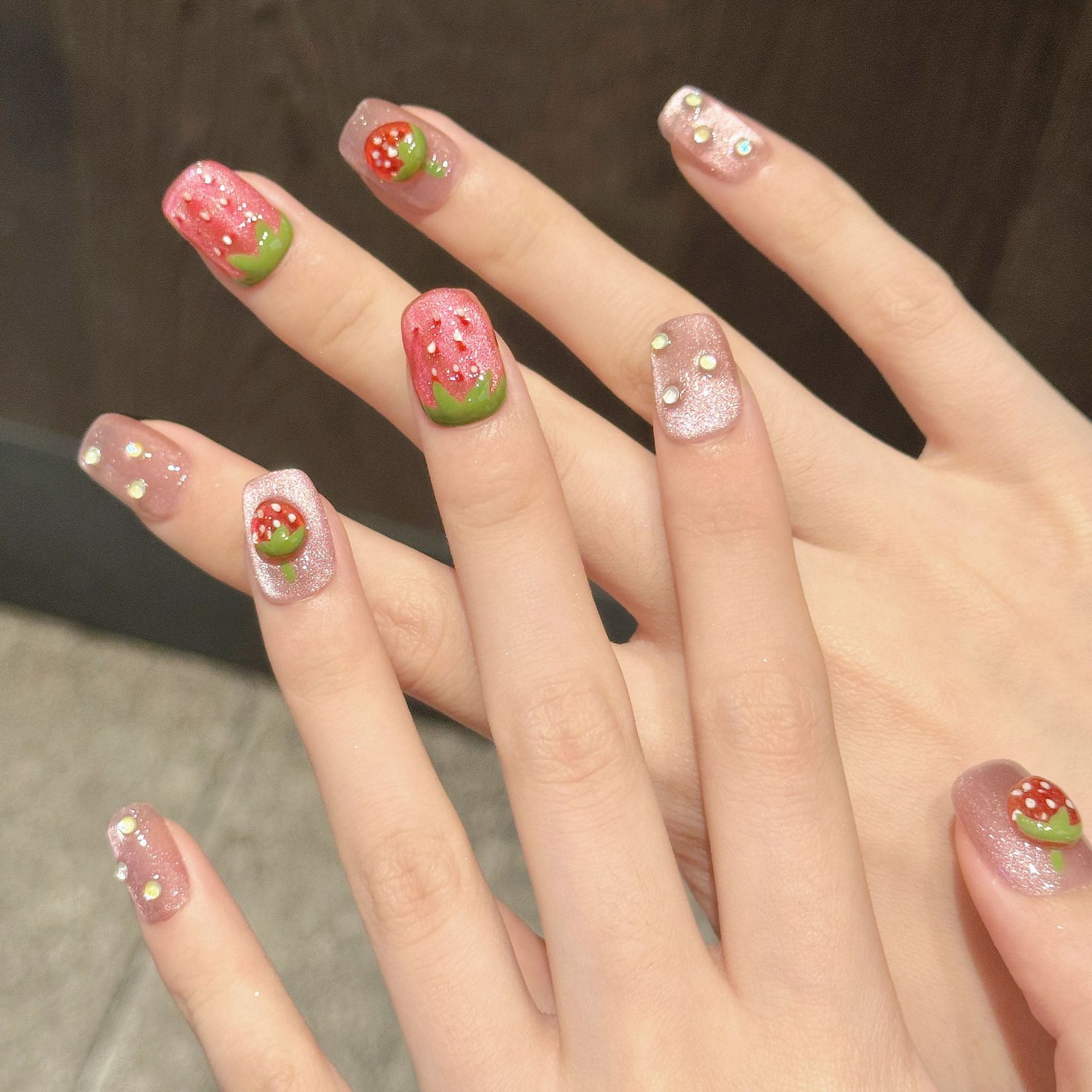 10개 수제 프레스온 네일 3D 딸기 장식 가짜 네일  - 3D Printing Nails 리뷰 및 가격