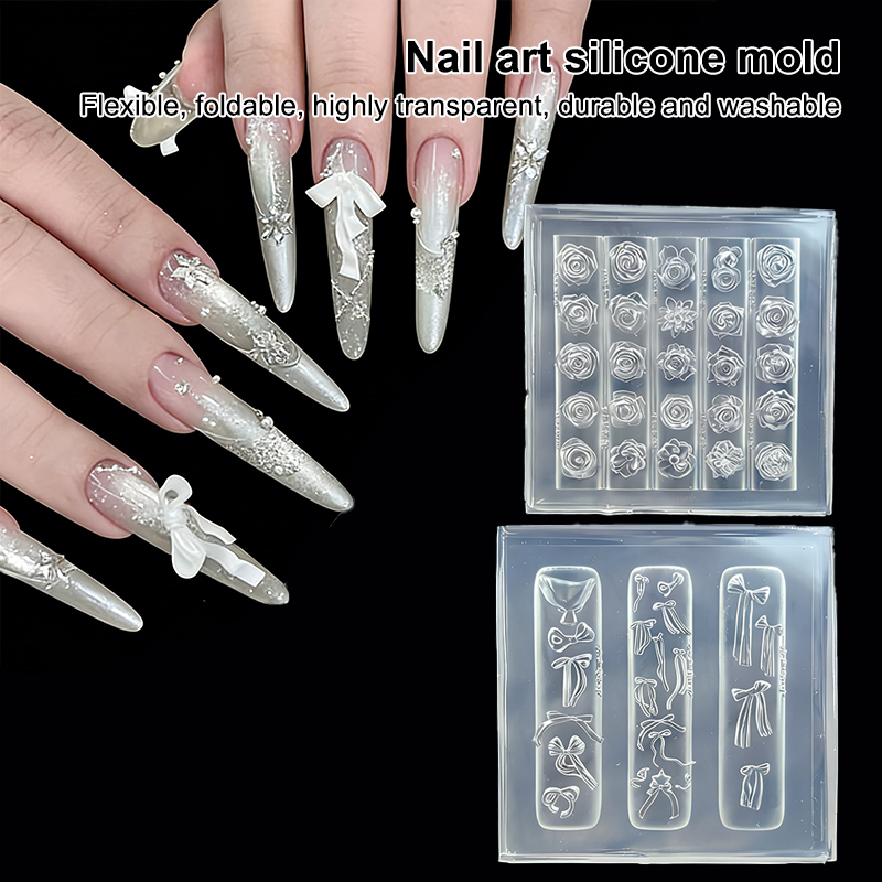 1Pcs 3D 실리콘 네일 몰드 보우 로즈 플라워 디자 - 3D Printing Nails 리뷰 및 가격