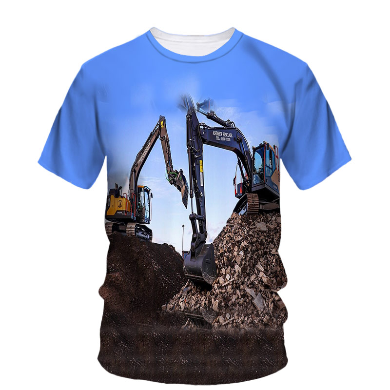남성용 힙합 로깅 굴삭기 그래픽 트렌드 티셔츠, 스트리 - 3D Printing Excavator 리뷰 및 가격