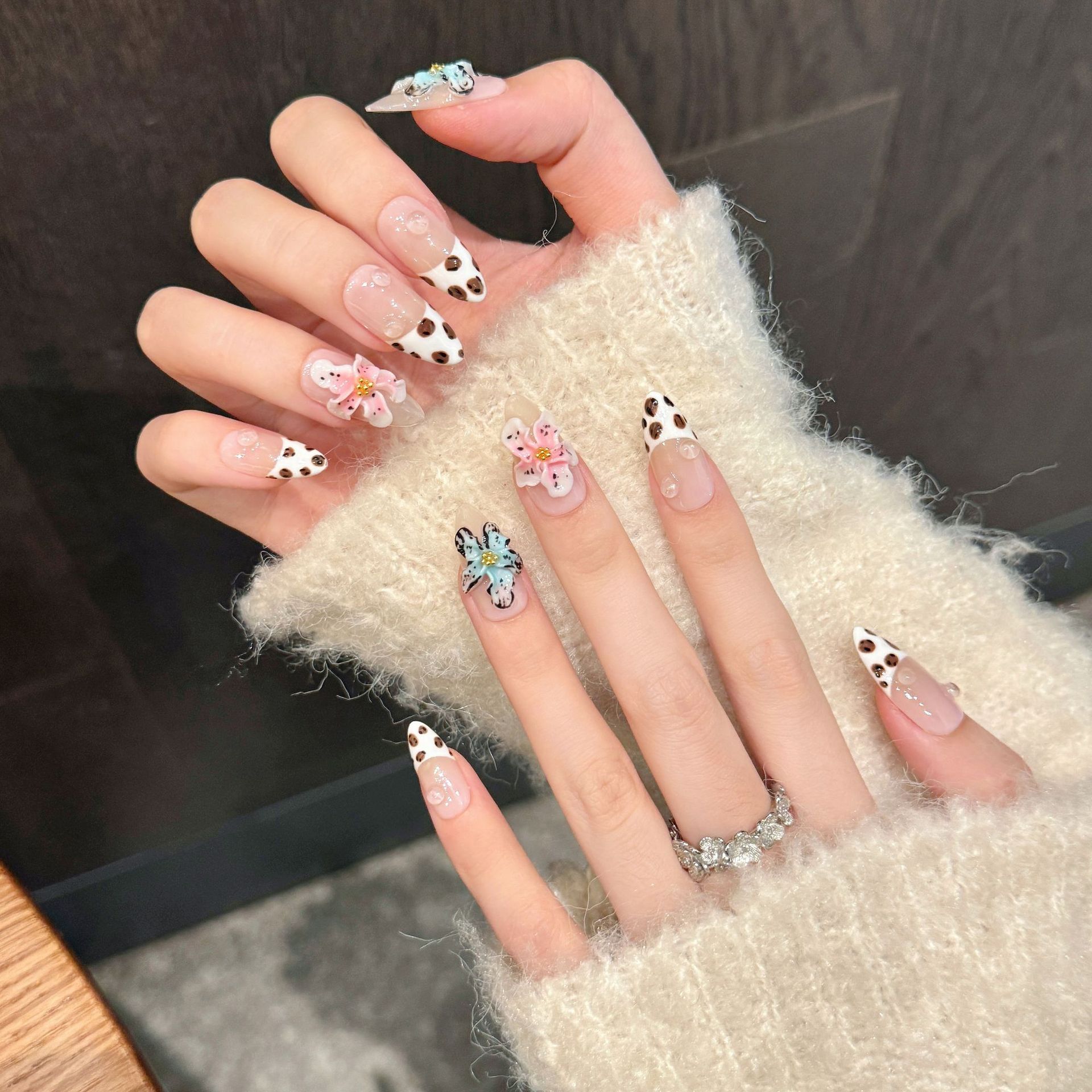 광택 아몬드 수제 가짜 손톱 레오파드 무늬, 프랑스 3 - 3D Printing Nails 리뷰 및 가격