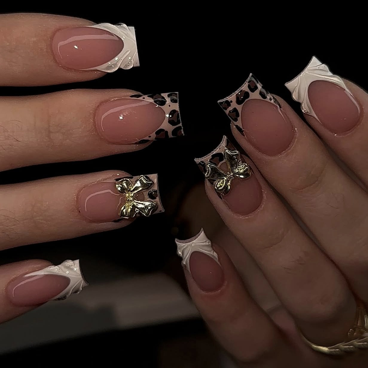 여성용 짧은 사각형 가짜 손톱, 갈색 레오파드 프린트와 - 3D Printing Nails 리뷰 및 가격