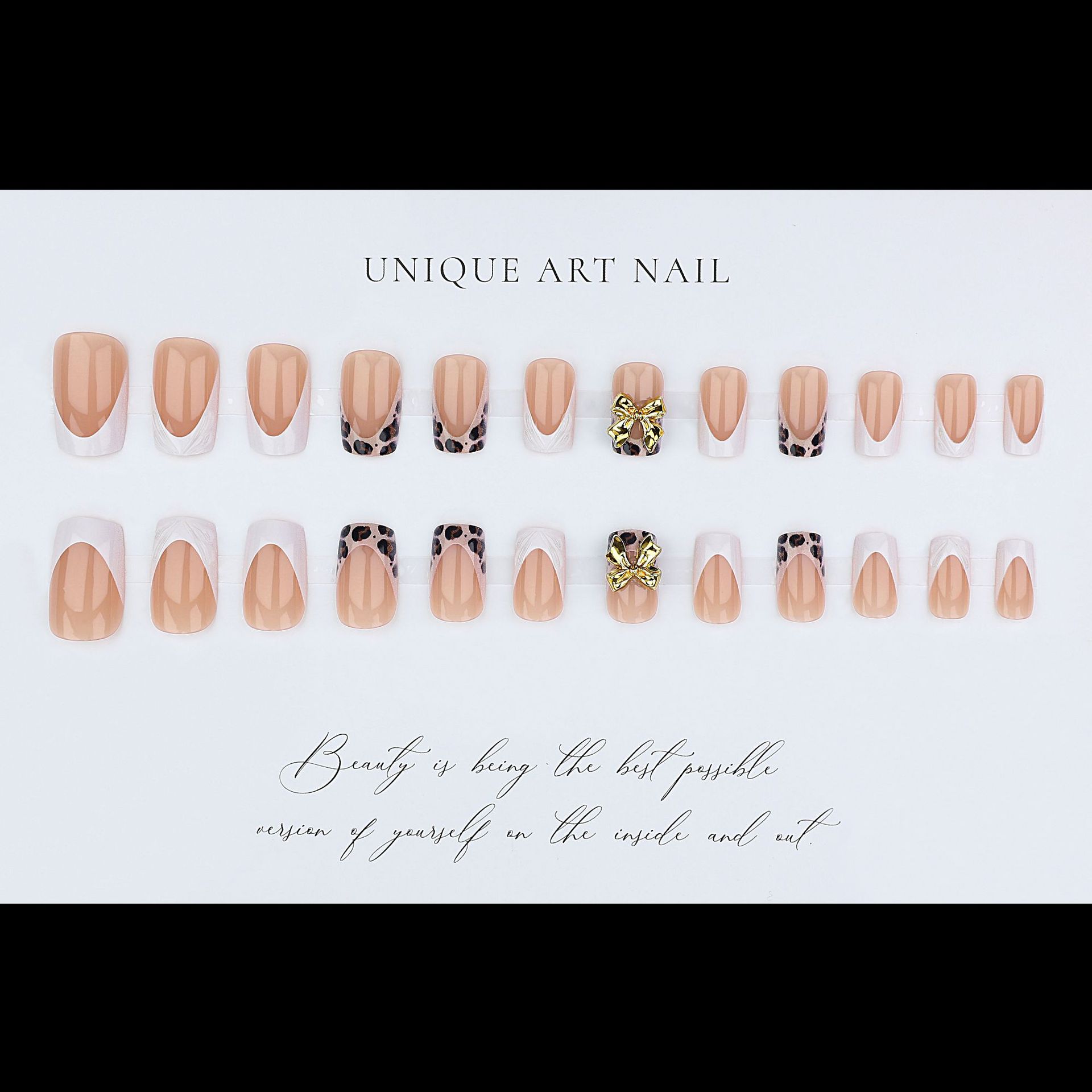 여성용 짧은 사각형 가짜 손톱, 갈색 레오파드 프린트와 - 3D Printing Nails 리뷰 및 가격