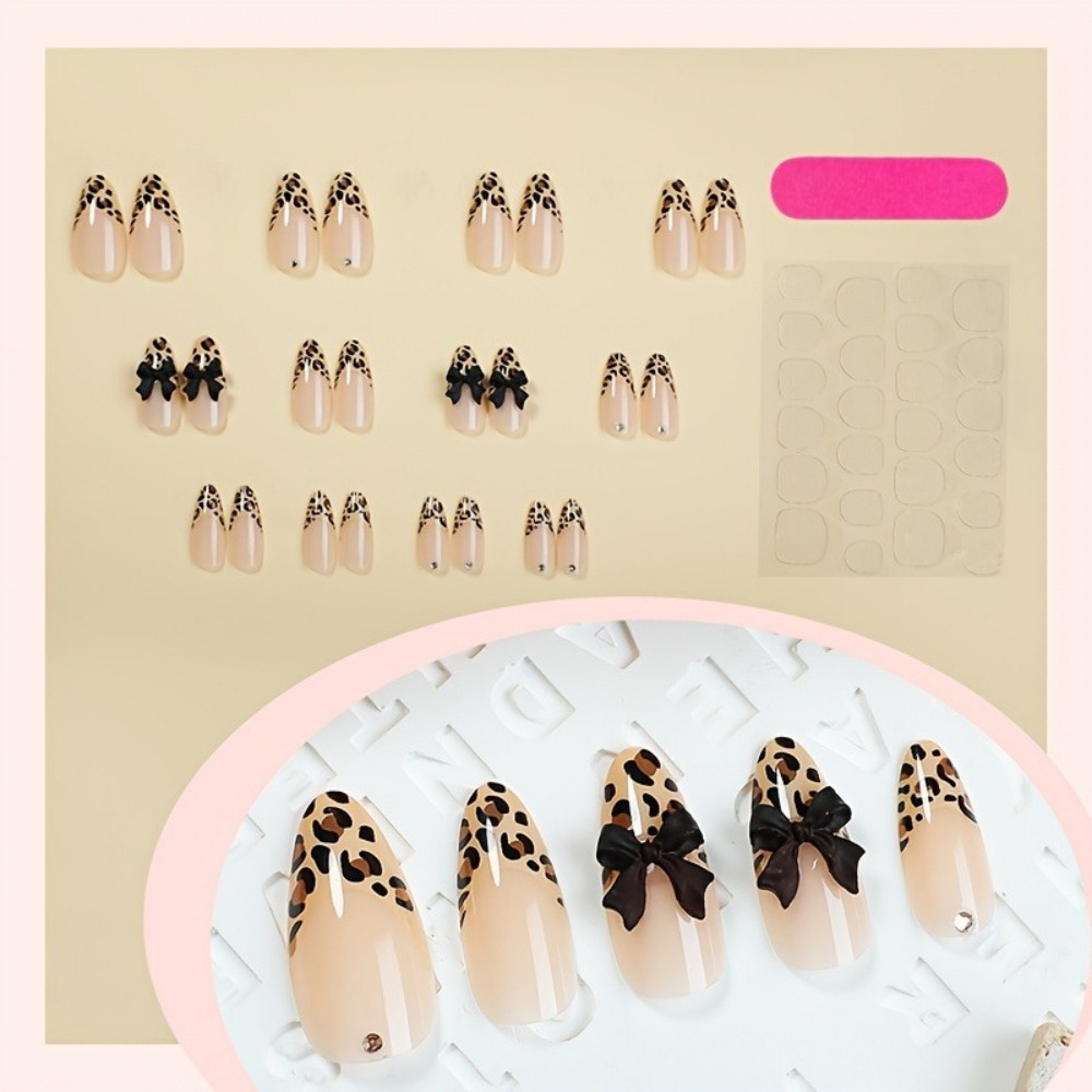 24개 프렌치 아몬드 프레스온 네일 레오파드 프린트 인 - 3D Printing Nails 리뷰 및 가격